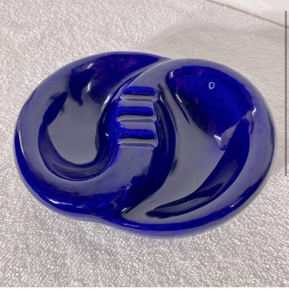 Vintage MCM Blue  Ceramic Ashtray Trinket Dish - Picture 2 of 13
